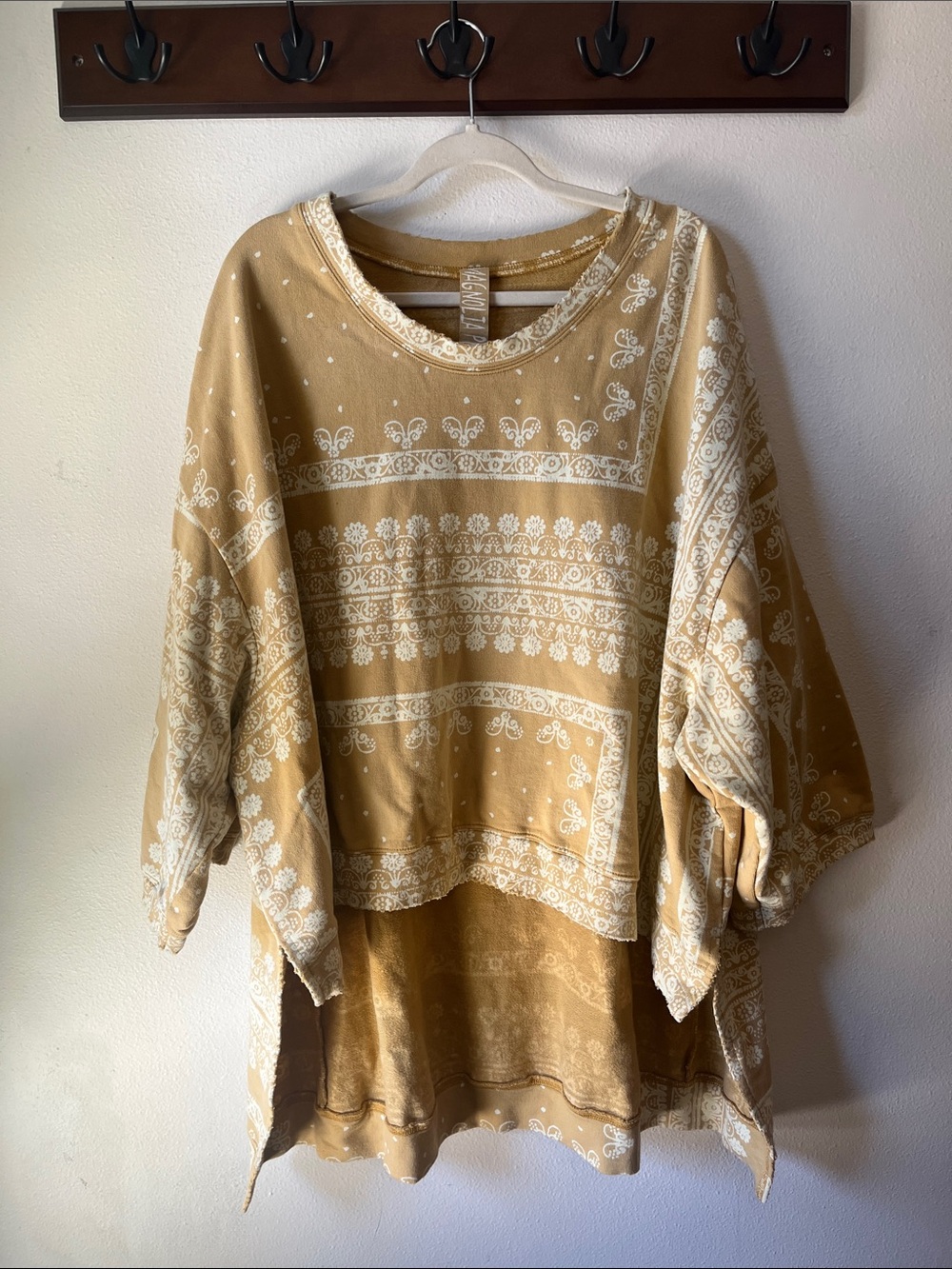 Magnolia Pearl ⭐️ Francis Hi Lo Blockprint Sweatshirt Top 100% Cotton OSFM - Picture 4 of 7